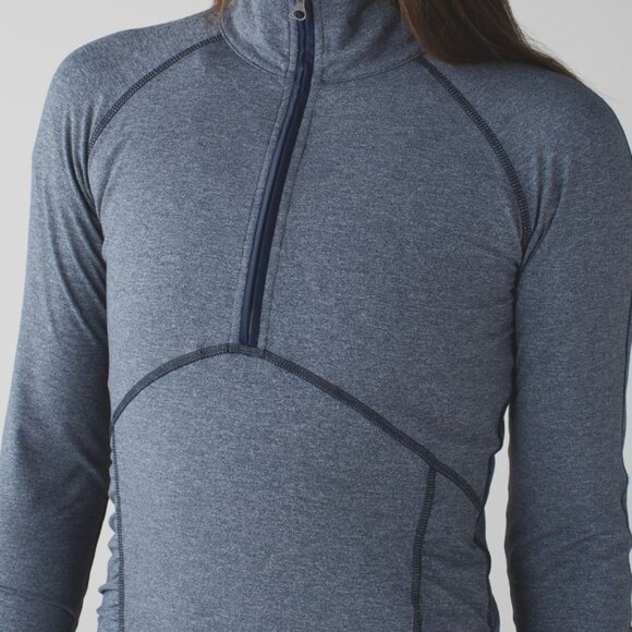 Lululemon Kriss Cross 1/2 Heathered Blue Gray Half-zip workout Sweatshirt 6 - Picture 2 of 12